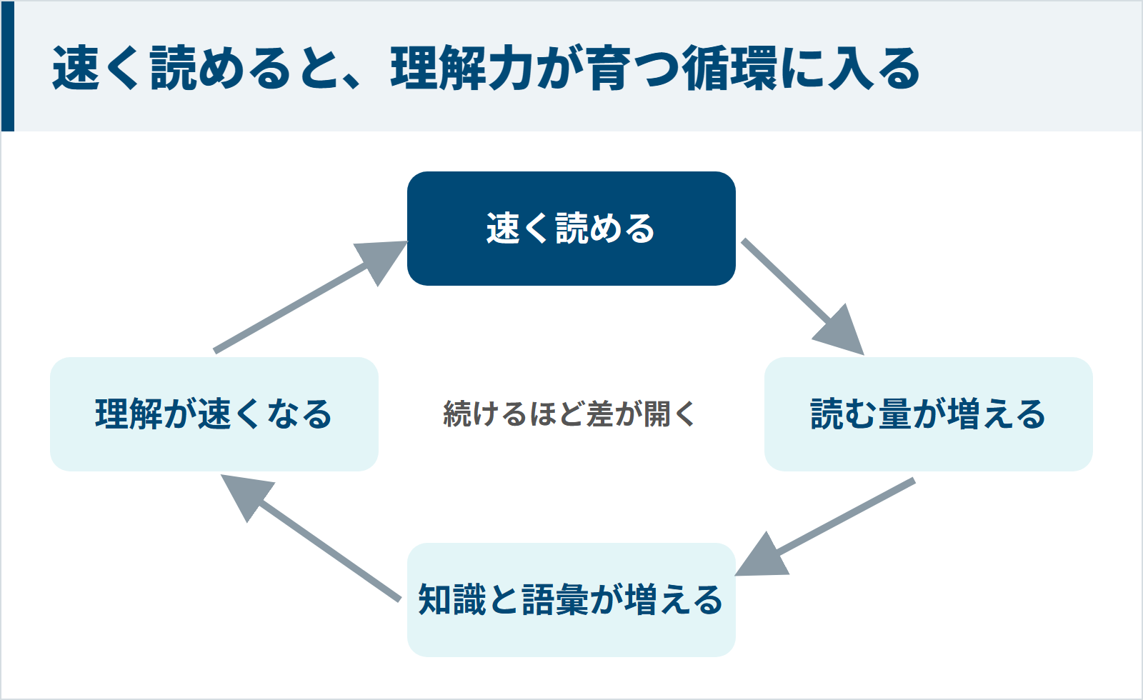 速く読めると読む量と知識が増えて理解が速くなる循環の図