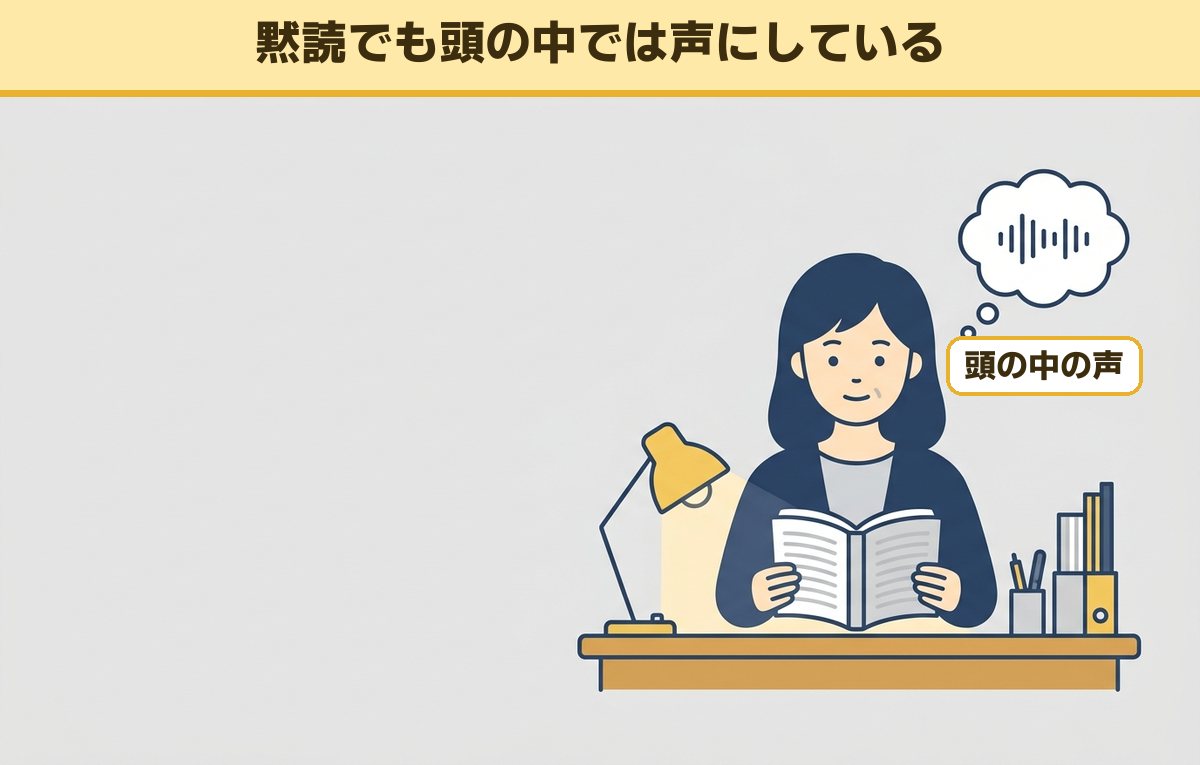 口を閉じて本を読みながら、頭の中では文字を声にして読み上げている女性